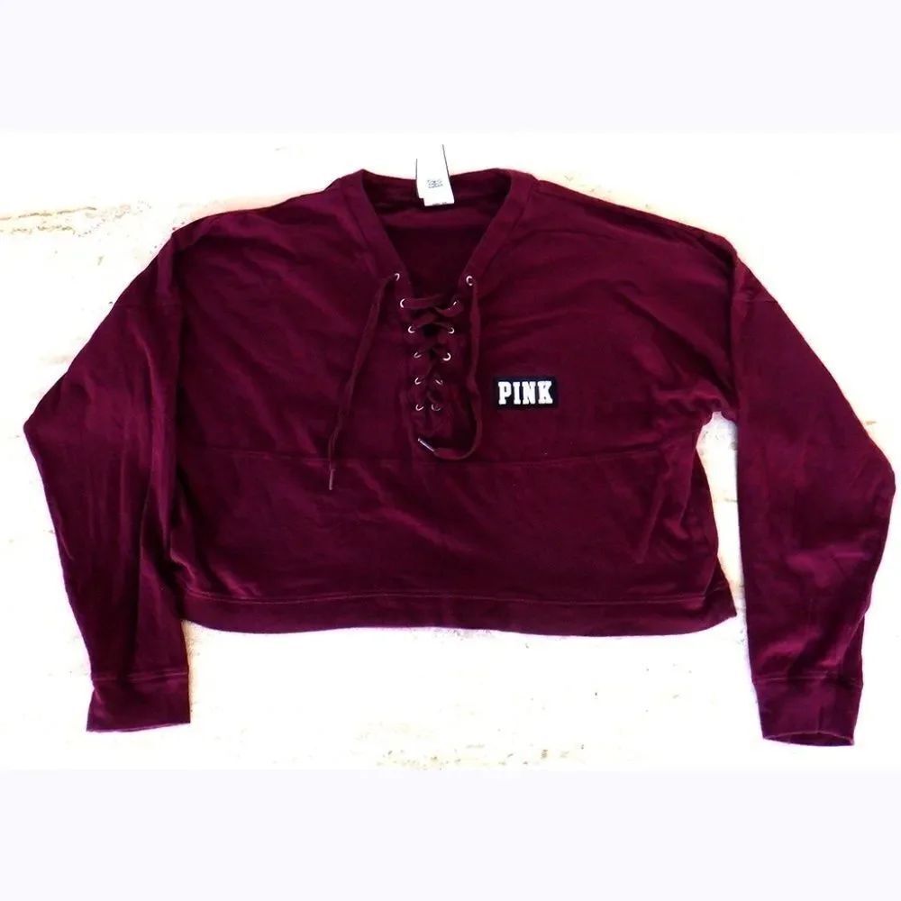 Victoria Secrets Pink maroon LS crop top